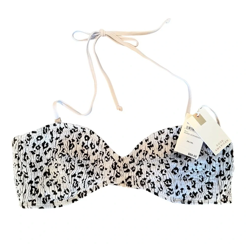 Good American Always Fits Leopard Smocked Bikini‎ Top Women 2XL/3XL Blue Black